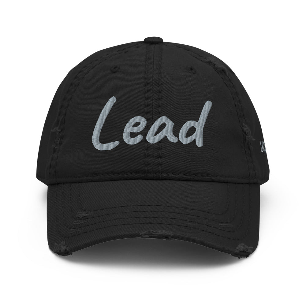 Lead In Silver Embroidery on Distressed Dad Hat