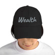 Wealth In Silver Embroidery on Distressed Dad Hat