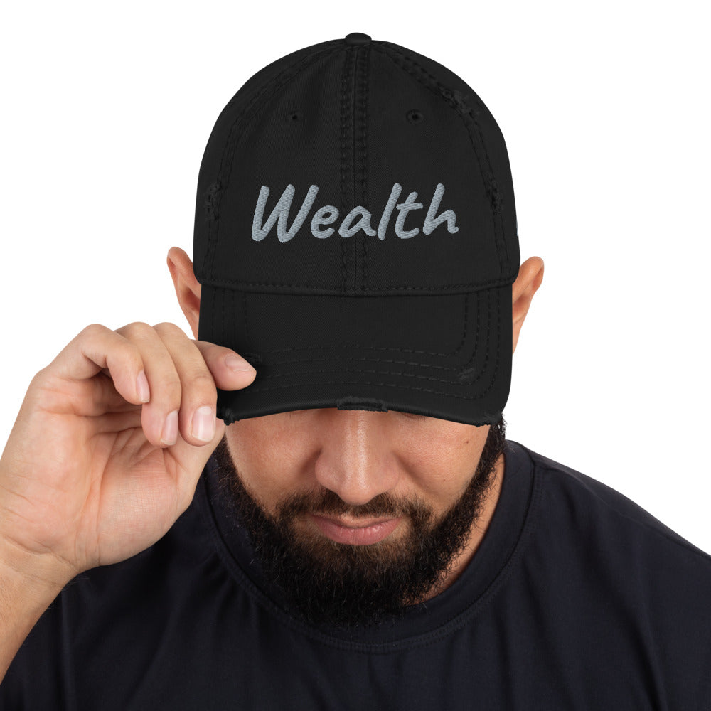 Wealth In Silver Embroidery on Distressed Dad Hat