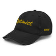 Optimist In Gold Embroidery on Distressed Dad Hat