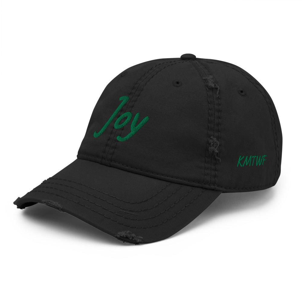 Joy In Emerald Embroidery on Distressed Dad Hat