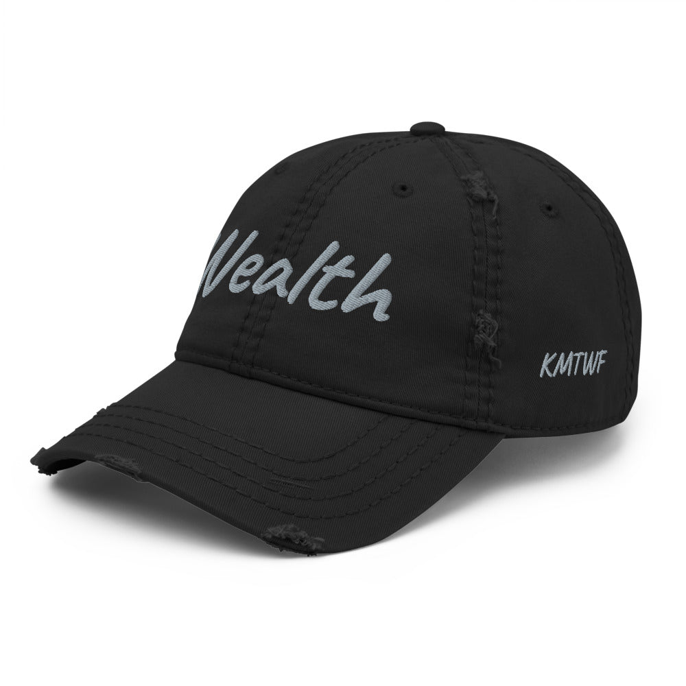 Wealth In Silver Embroidery on Distressed Dad Hat