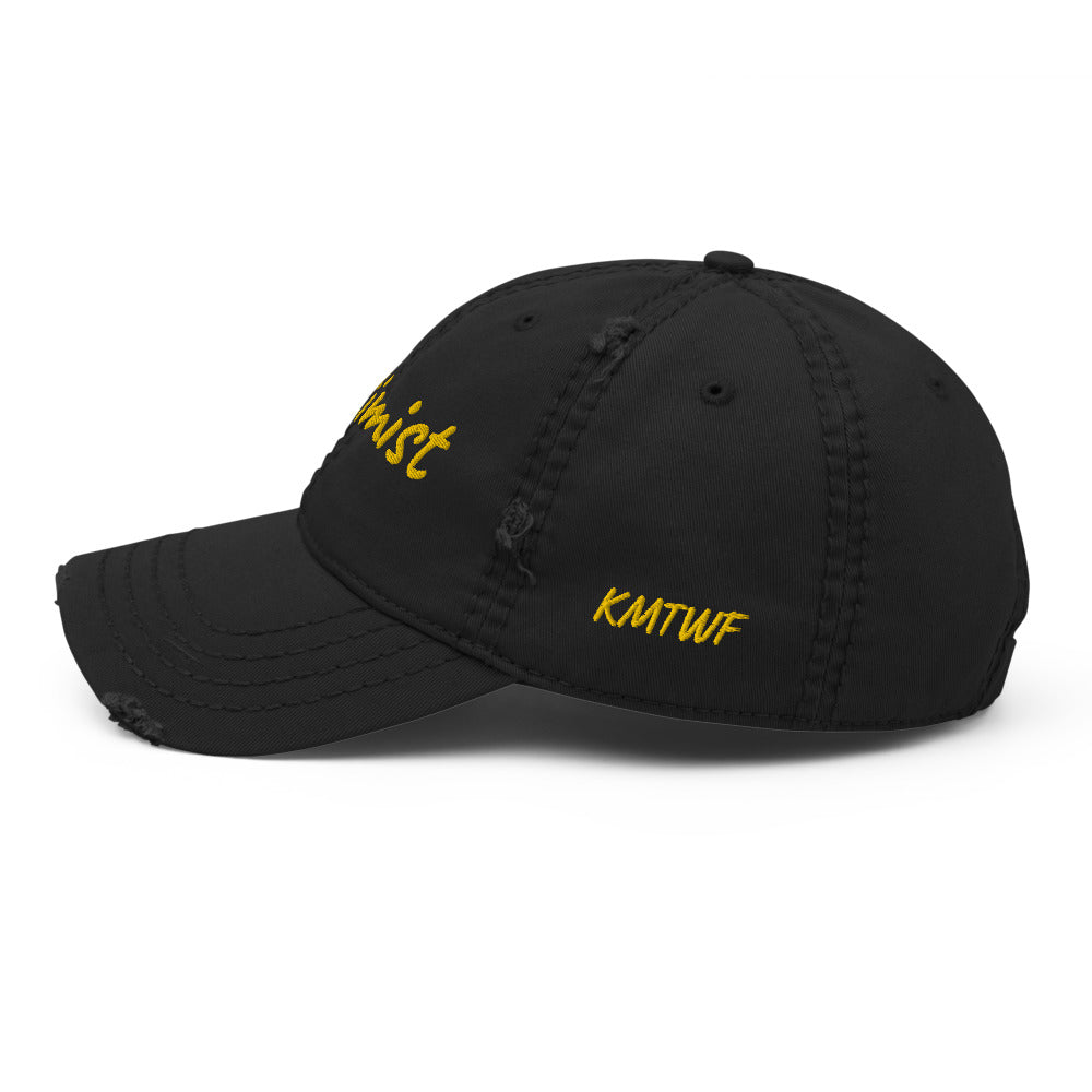 Optimist In Gold Embroidery on Distressed Dad Hat