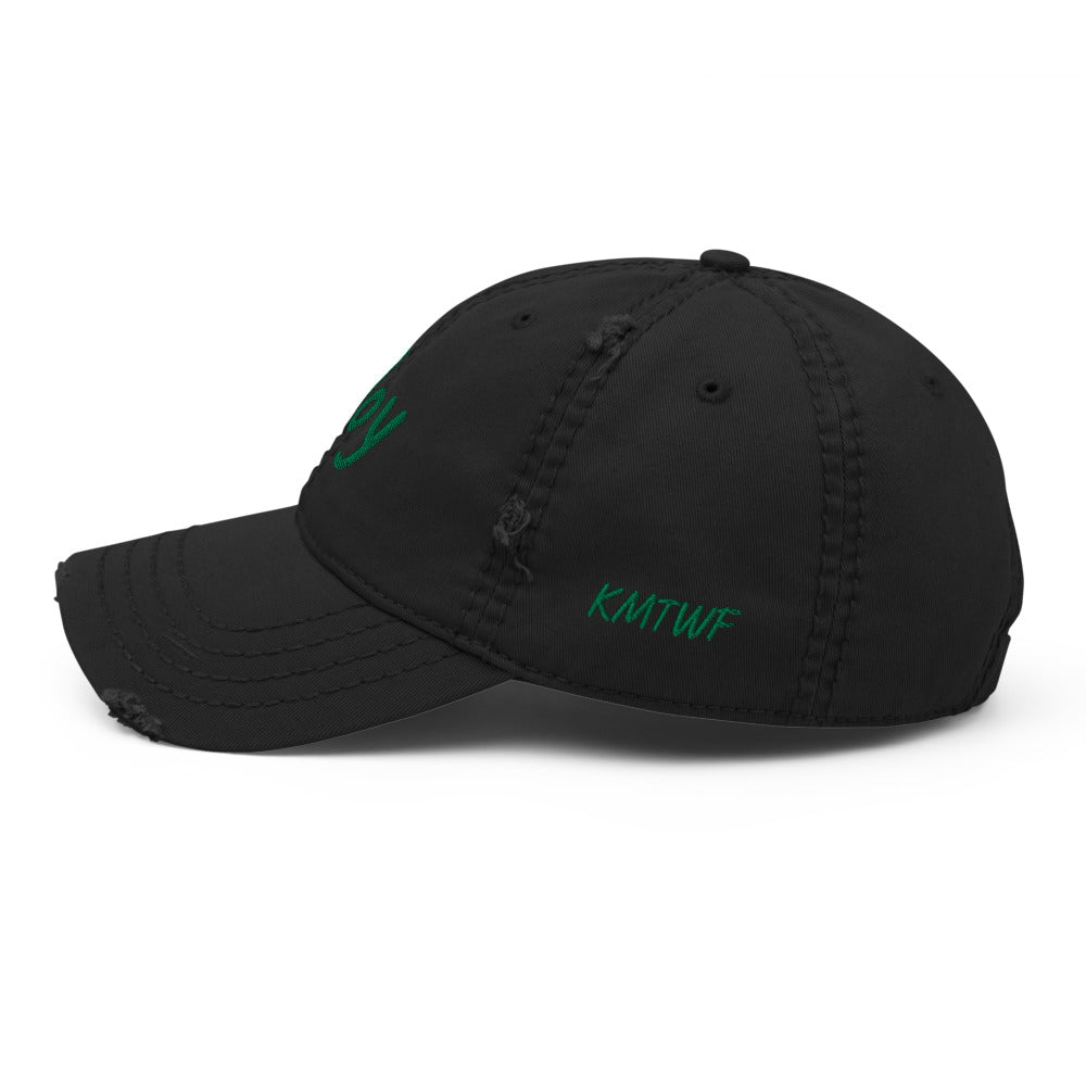 Joy In Emerald Embroidery on Distressed Dad Hat