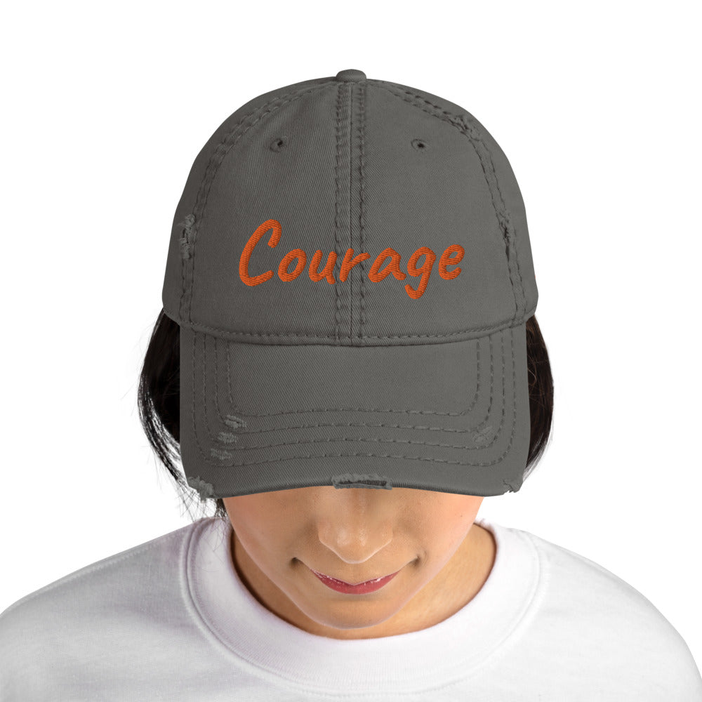 Courage In Amber Embroidery on Distressed Dad Hat