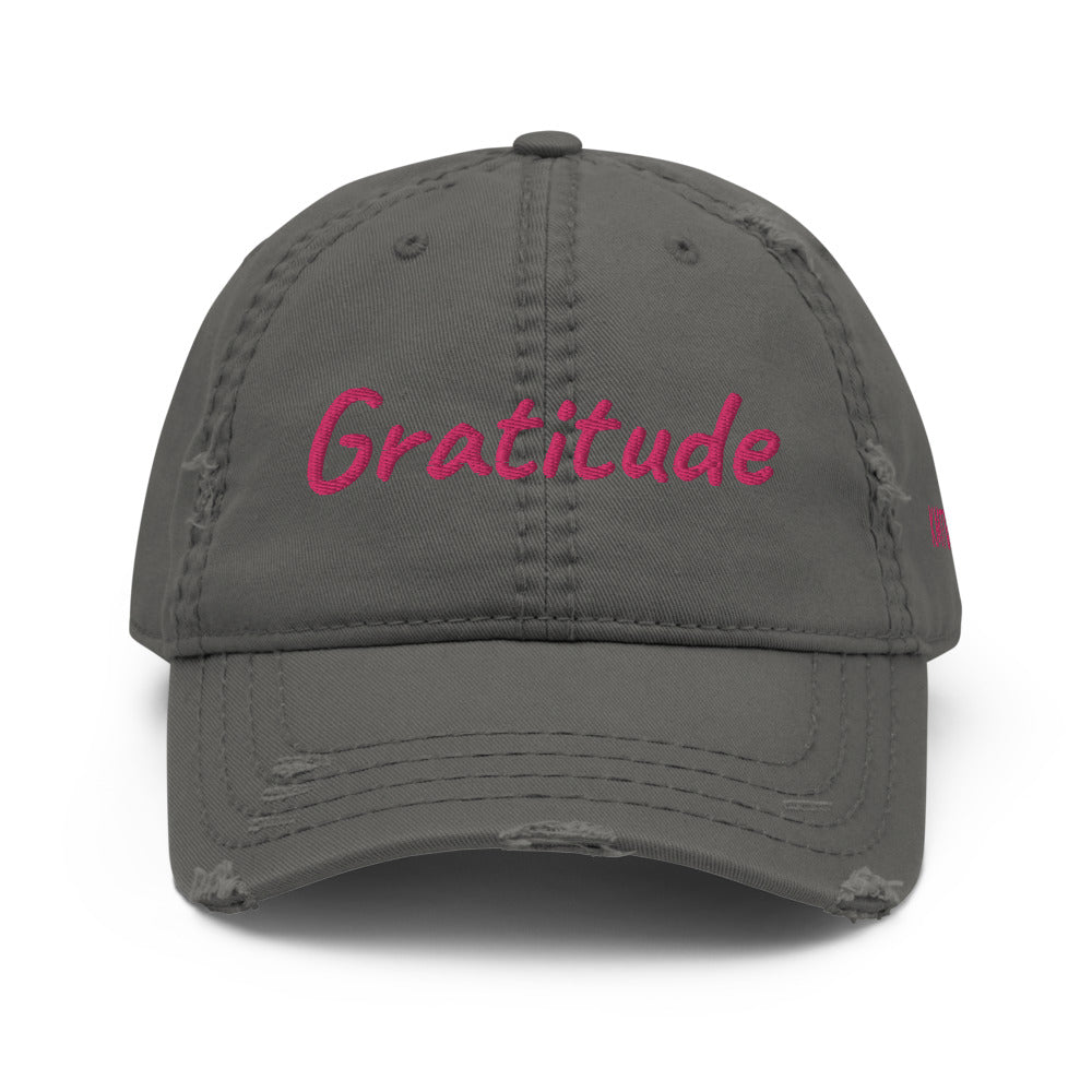 Gratitude In Star Rose Quartz Embroidery on Distressed Dad Hat