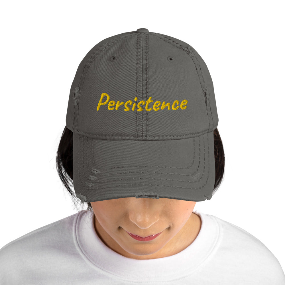 Persistence In Gold Embroidery on Distressed Dad Hat