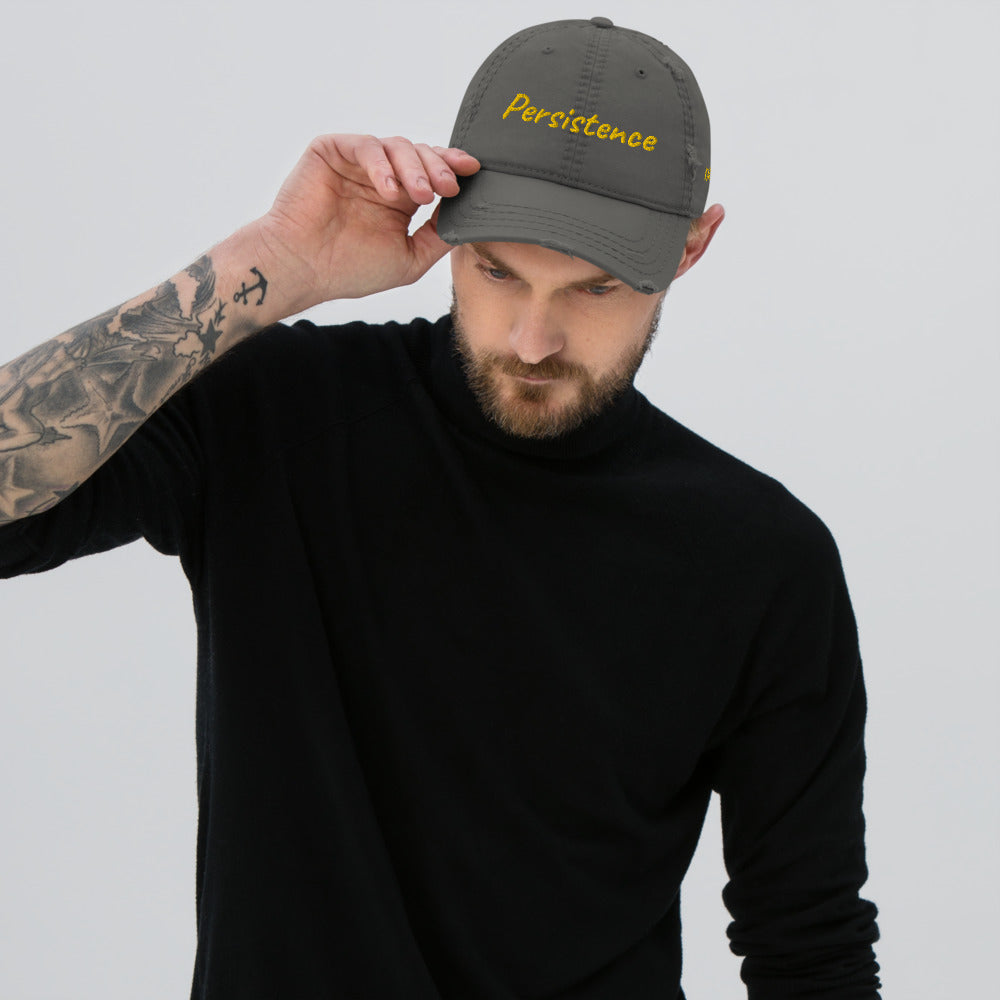 Persistence In Gold Embroidery on Distressed Dad Hat