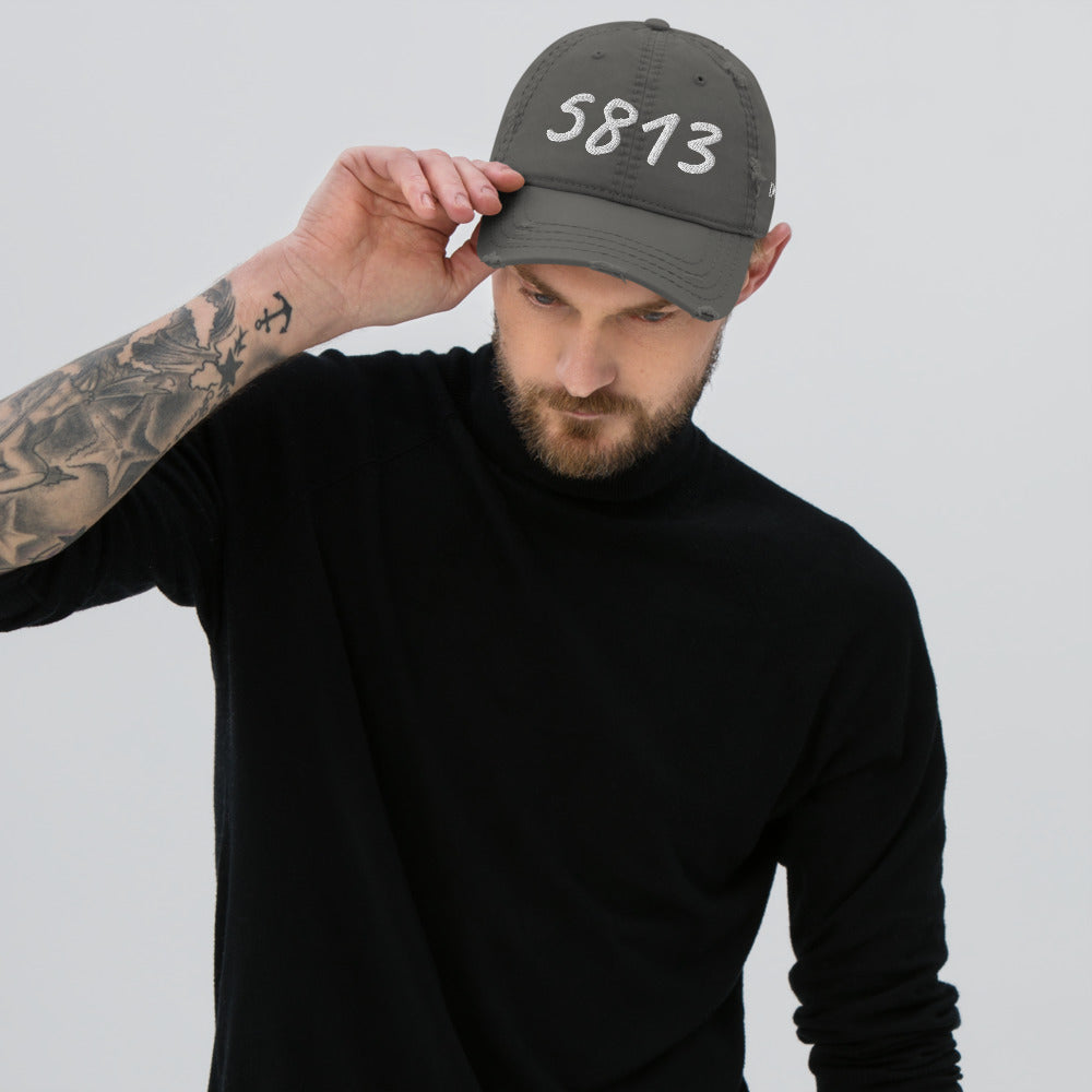 5813 In Pearl Embroidery on Distressed Dad Hat