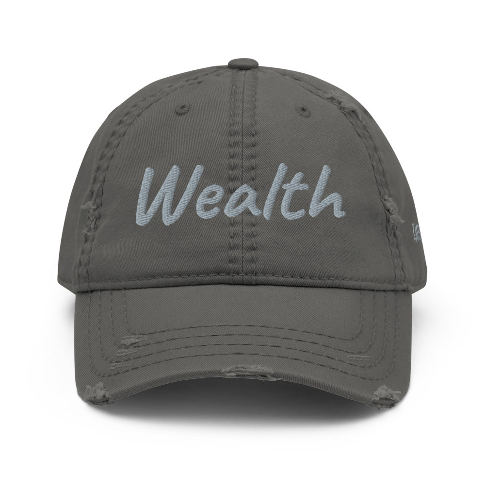 Wealth In Silver Embroidery on Distressed Dad Hat