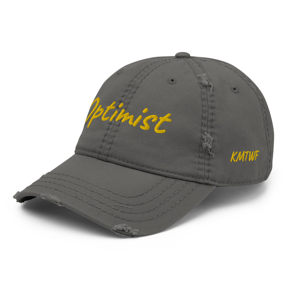 Optimist In Gold Embroidery on Distressed Dad Hat