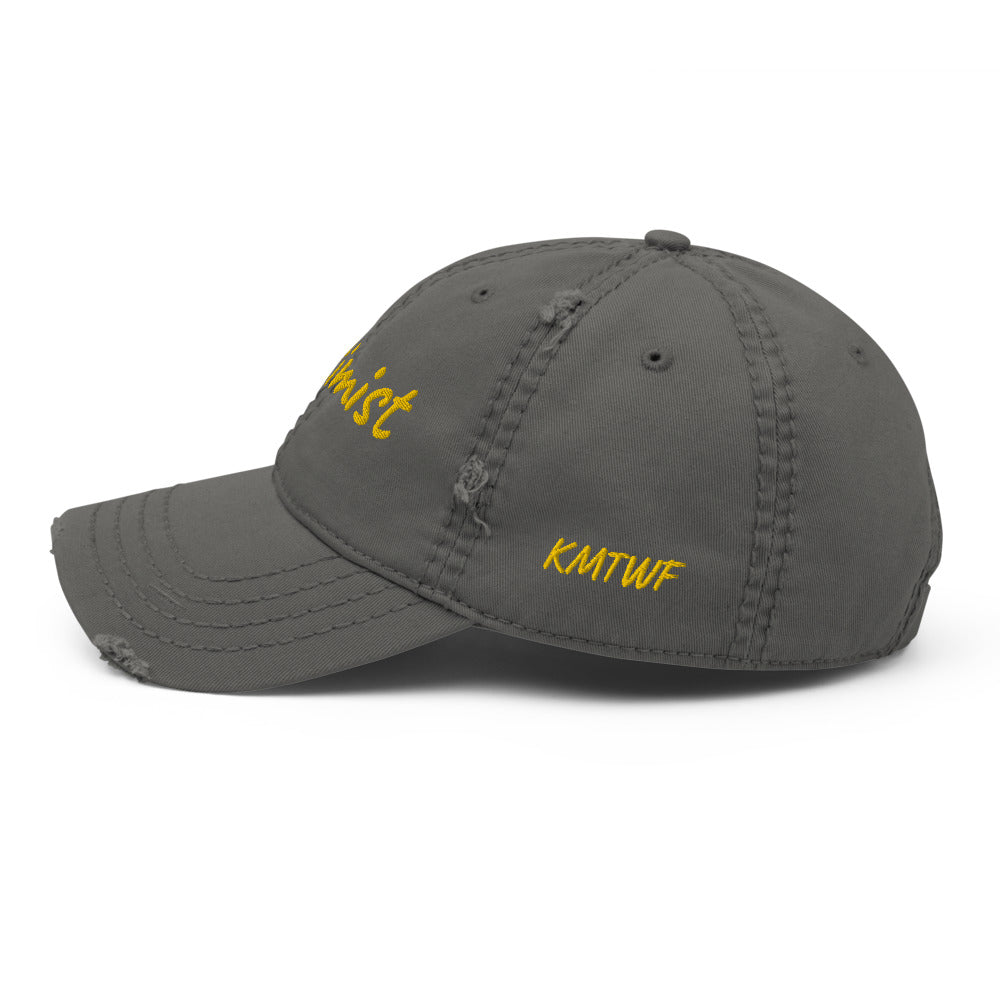 Optimist In Gold Embroidery on Distressed Dad Hat