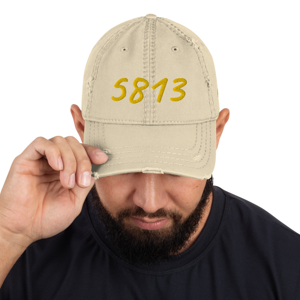 5813 In Gold Embroidery on Distressed Dad Hat