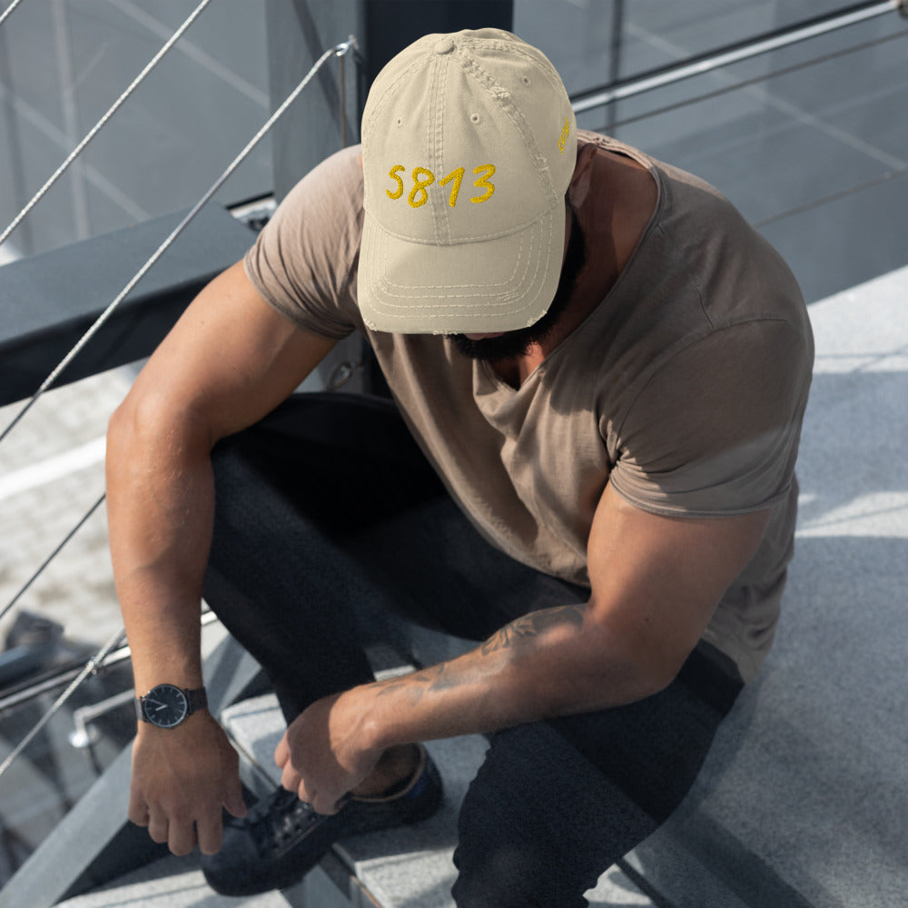 5813 In Gold Embroidery on Distressed Dad Hat