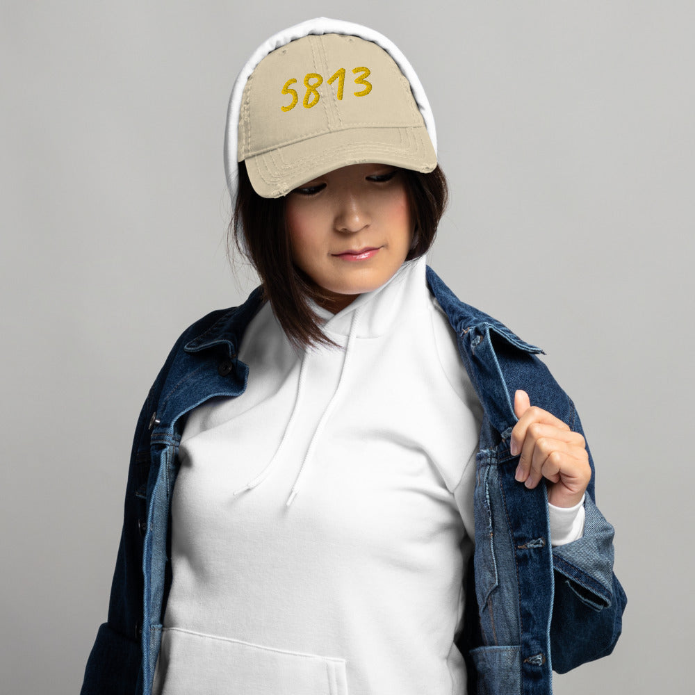 5813 In Gold Embroidery on Distressed Dad Hat