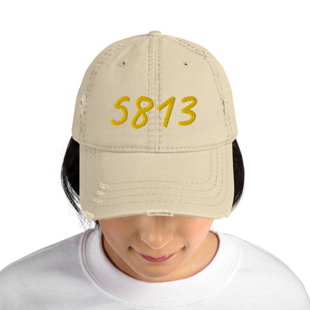 5813 In Gold Embroidery on Distressed Dad Hat