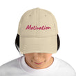 Motivation In Star Rose Quartz Embroidery on Distressed Dad Hat