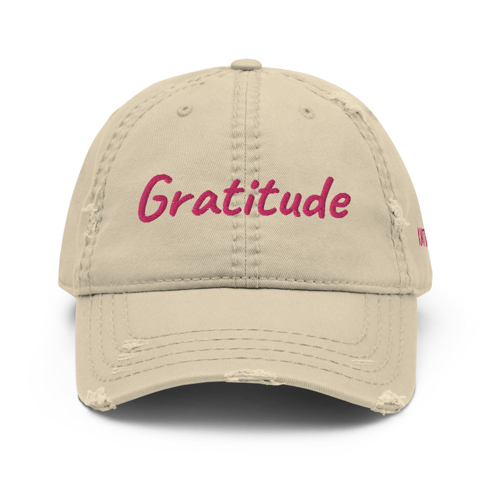 Gratitude In Star Rose Quartz Embroidery on Distressed Dad Hat