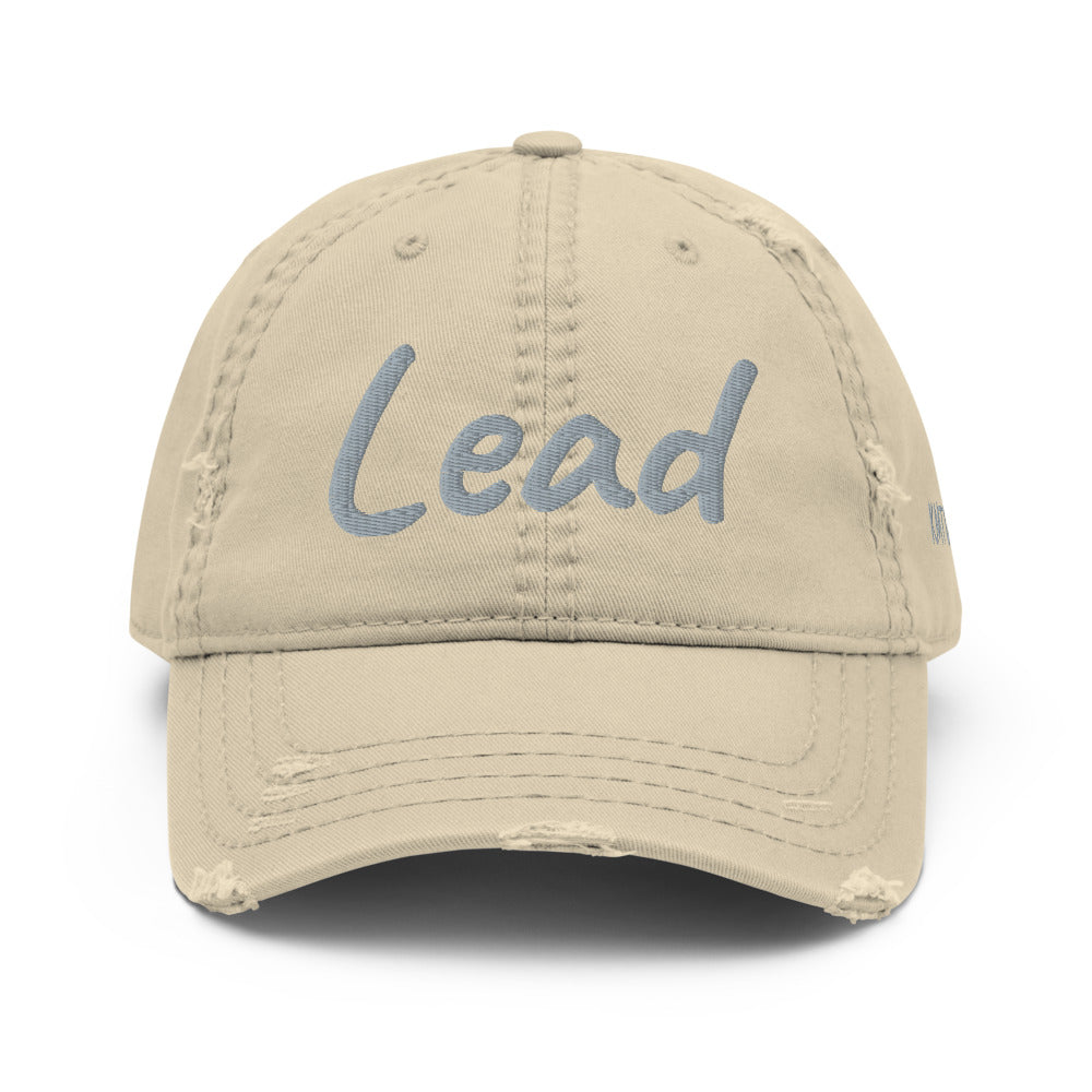 Lead In Silver Embroidery on Distressed Dad Hat