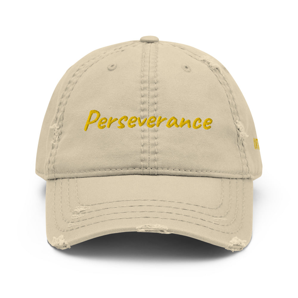 Perseverance In Gold Embroidery on Distressed Dad Hat