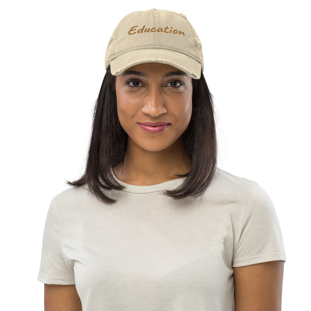 Education In Copper Embroidery on Distressed Dad Hat