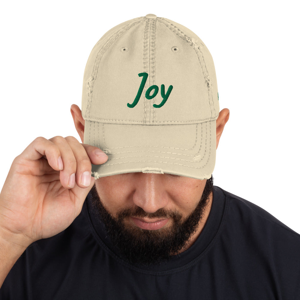 Joy In Emerald Embroidery on Distressed Dad Hat