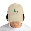 Joy In Emerald Embroidery on Distressed Dad Hat