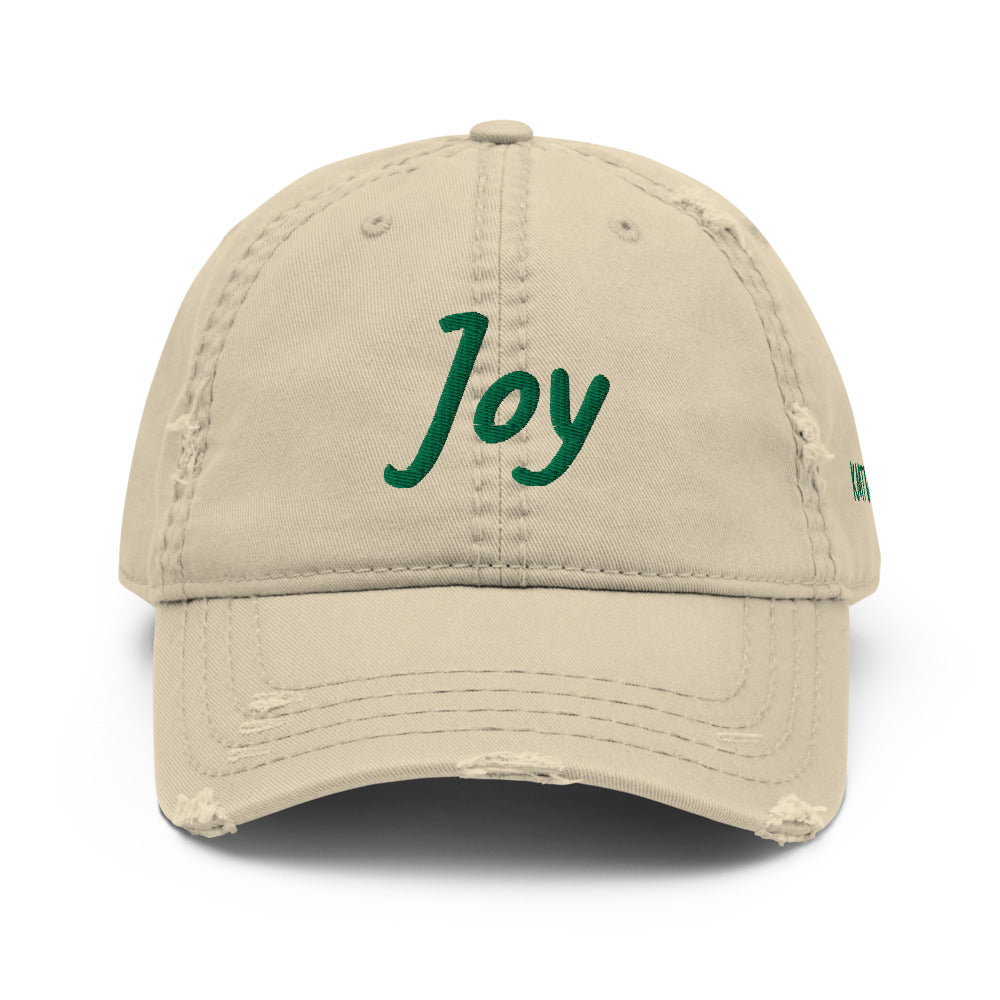 Joy In Emerald Embroidery on Distressed Dad Hat