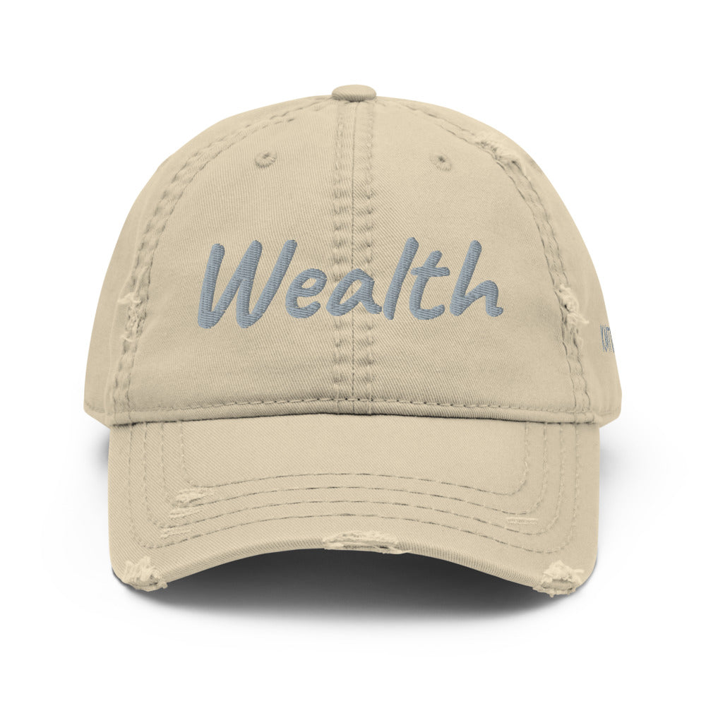 Wealth In Silver Embroidery on Distressed Dad Hat