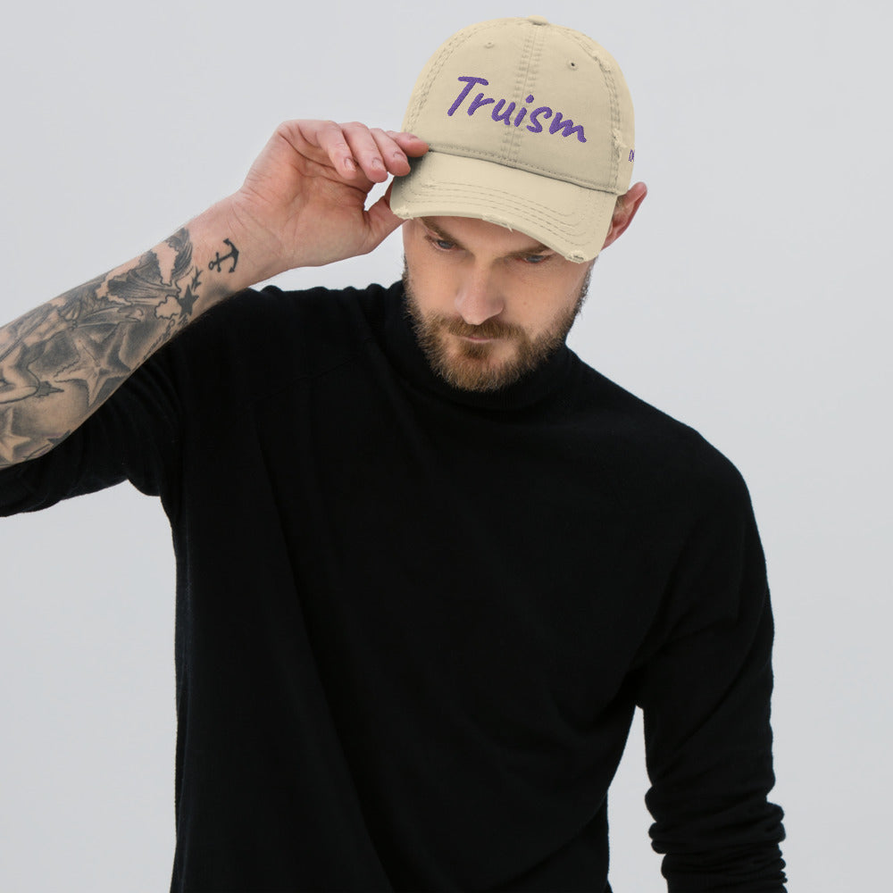 Truism In Amethyst Embroidery on Distressed Dad Hat