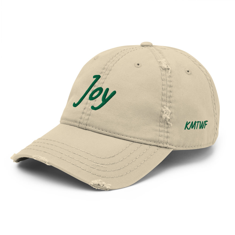 Joy In Emerald Embroidery on Distressed Dad Hat