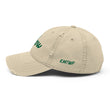 Now In Emerald Embroidery on Distressed Dad Hat