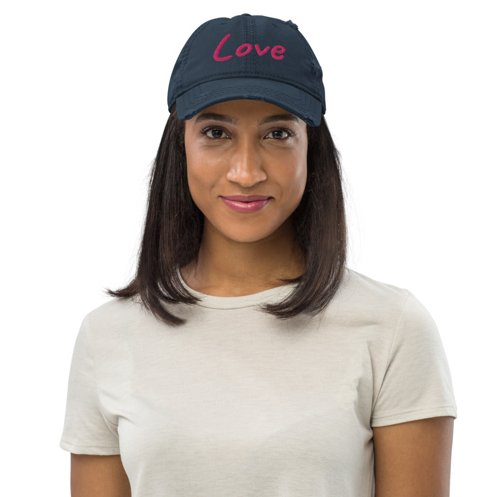 Love In Star Rose Quartz Embroidery on Distressed Dad Hat