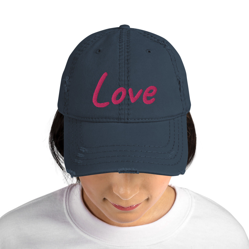 Love In Star Rose Quartz Embroidery on Distressed Dad Hat