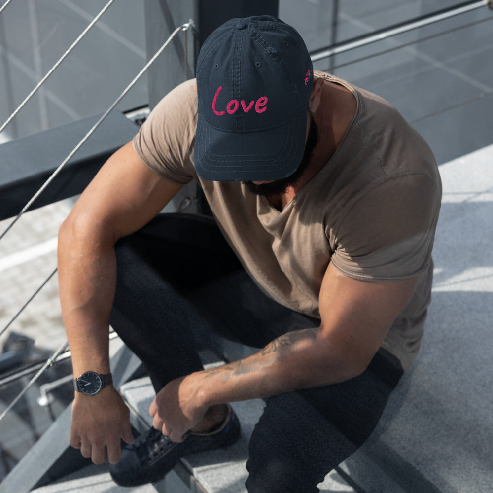 Love In Star Rose Quartz Embroidery on Distressed Dad Hat