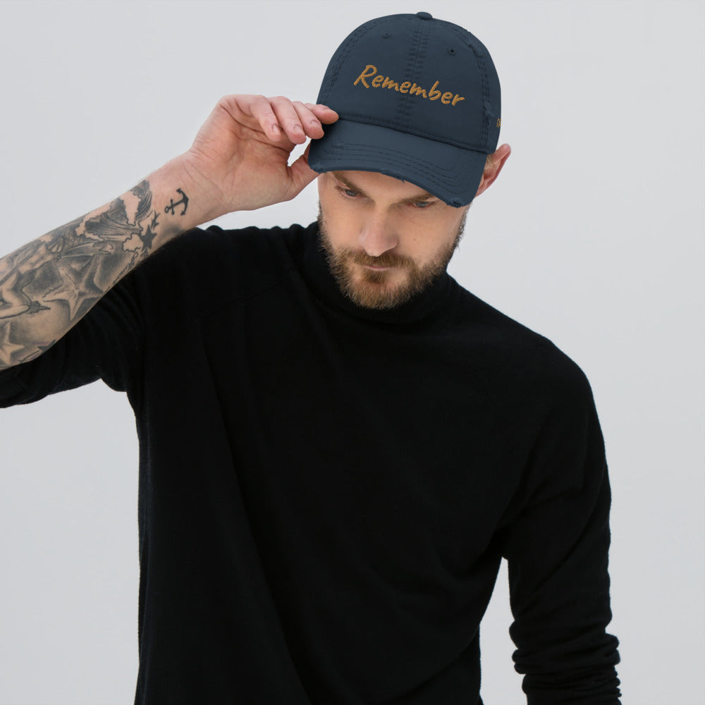 Remember In Celluloid Embroidery on Distressed Dad Hat