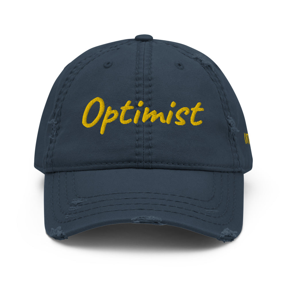 Optimist In Gold Embroidery on Distressed Dad Hat