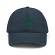 Joy In Emerald Embroidery on Distressed Dad Hat