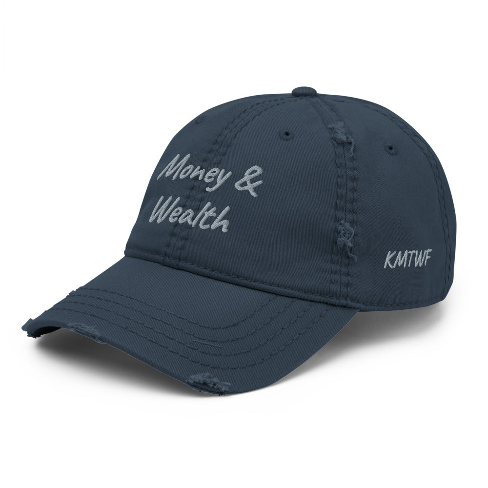 Money & Wealth In Silver Embroidery on Distressed Dad Hat