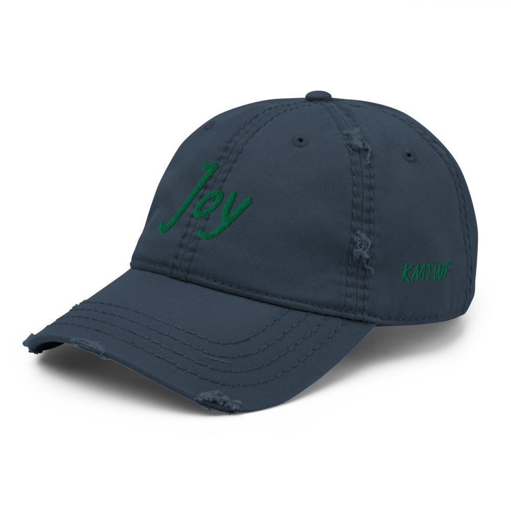 Joy In Emerald Embroidery on Distressed Dad Hat