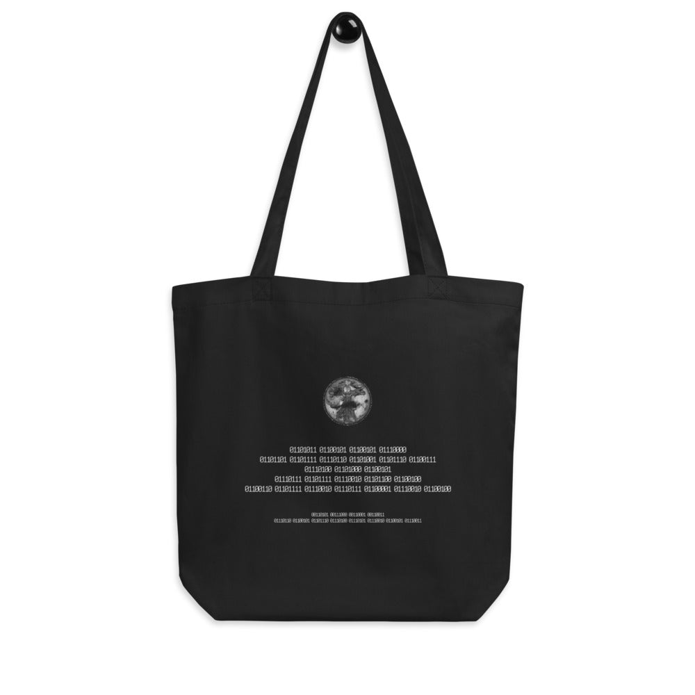 Binary Instructions To Keep Moving The World Forward With Vitruvian Earth In White on Eco Tote Bag