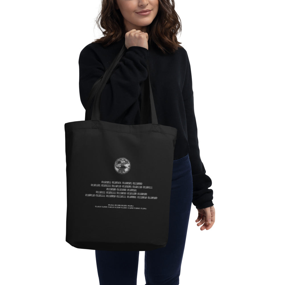 Binary Instructions To Keep Moving The World Forward With Vitruvian Earth In White on Eco Tote Bag