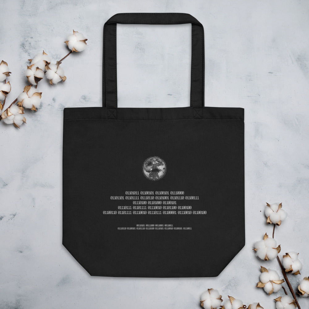 Binary Instructions To Keep Moving The World Forward With Vitruvian Earth In White on Eco Tote Bag