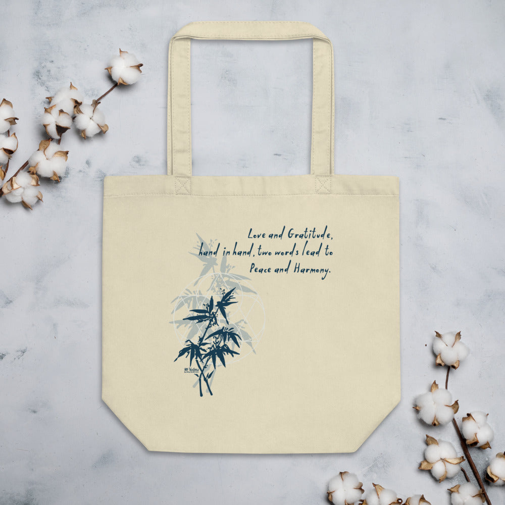 Love Gratitude Peace Harmony Haiku With Bamboo on Eco Tote Bag