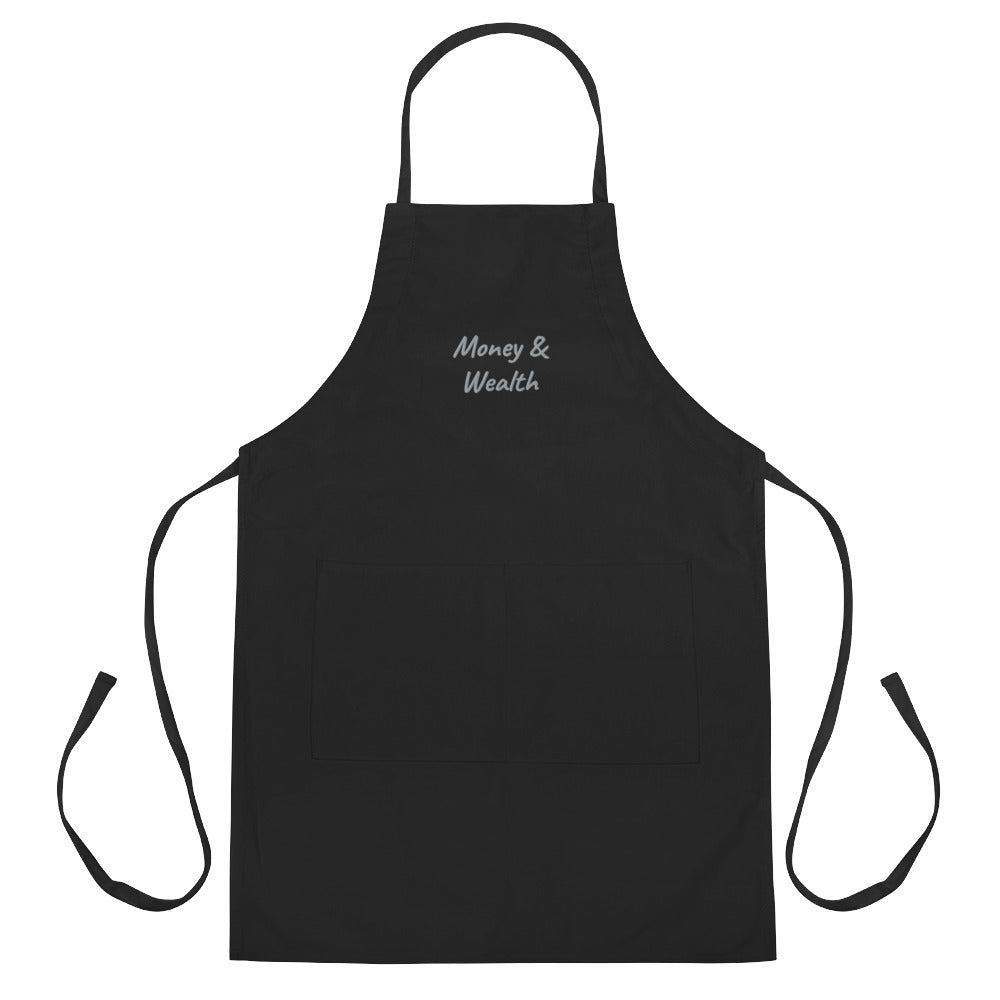 Money & Wealth In Silver Embroidery on Apron