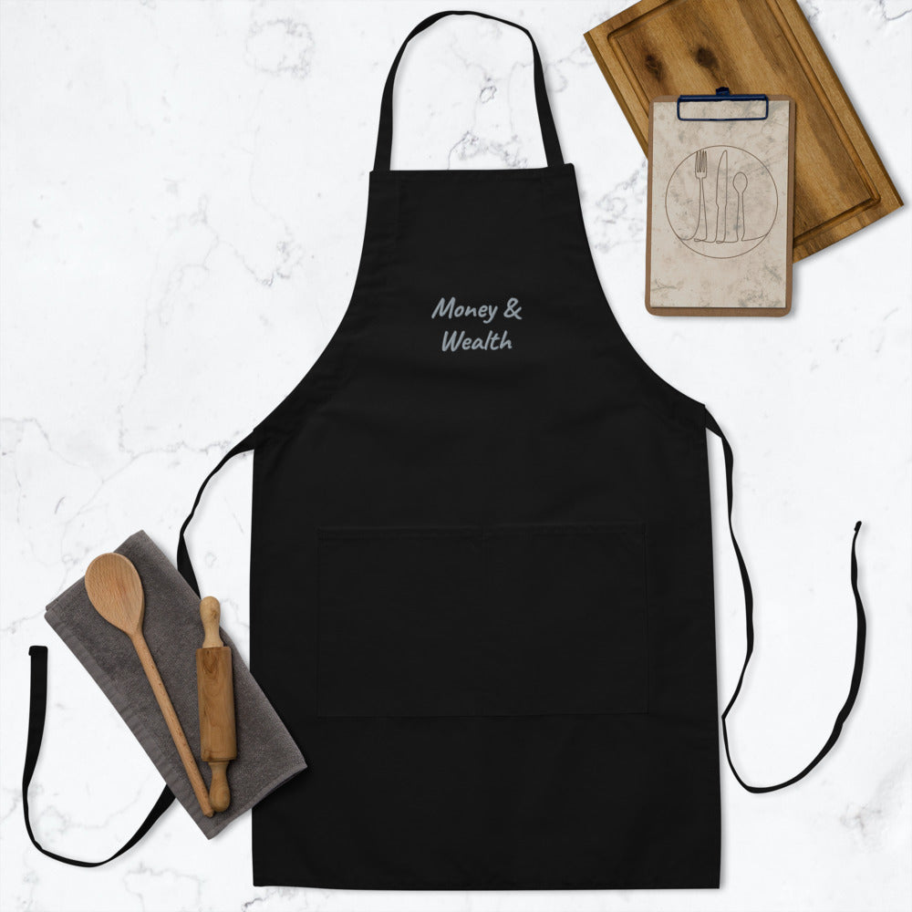 Money & Wealth In Silver Embroidery on Apron