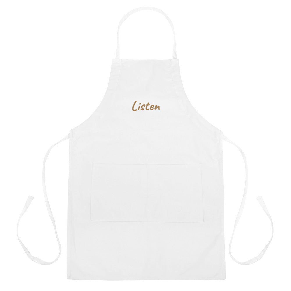 Listen In Copper Embroidery on Apron