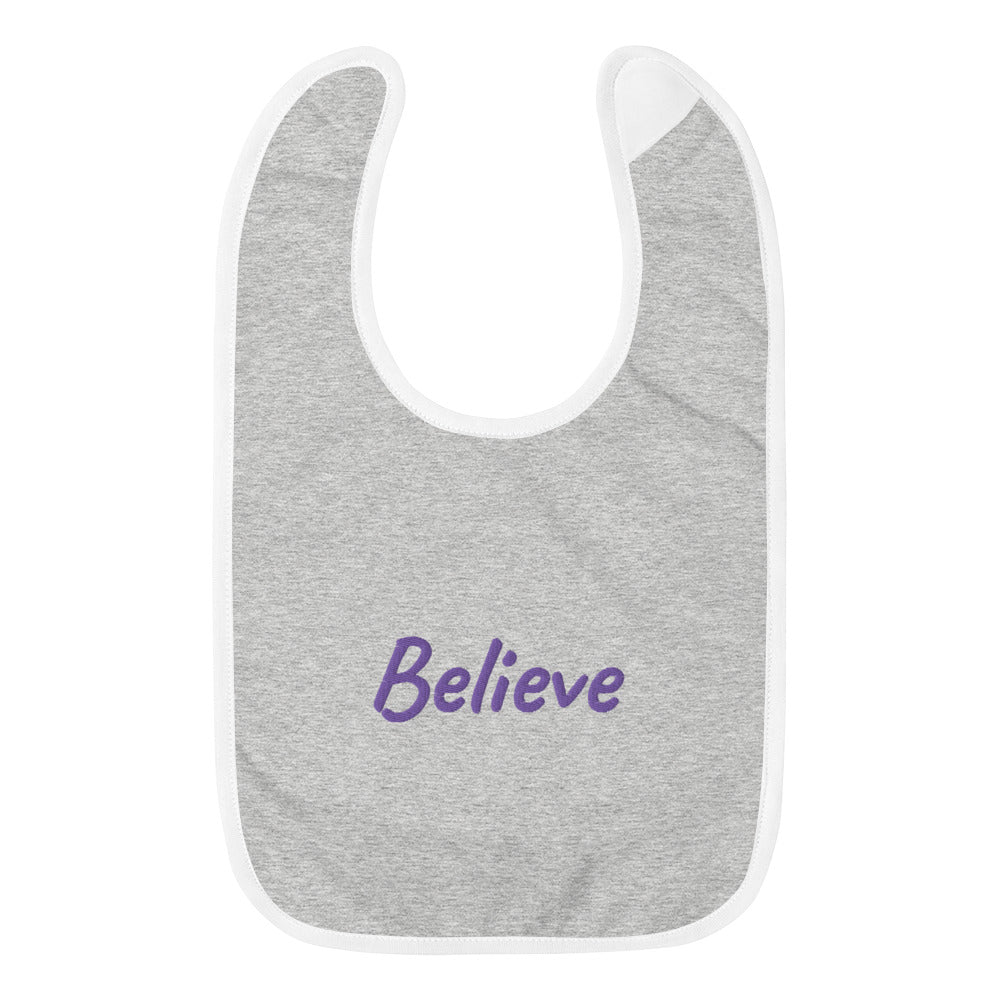 Believe In Amethyst Embroidery on Baby Bib