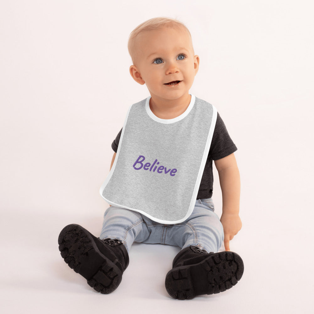 Believe In Amethyst Embroidery on Baby Bib