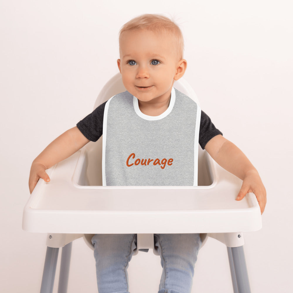 Courage In Amber Embroidery on Baby Bib